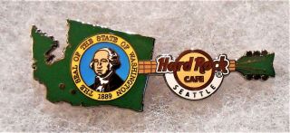 Hard Rock Cafe Seattle State Flag Washington Shaped Green Guitar Pin 82792