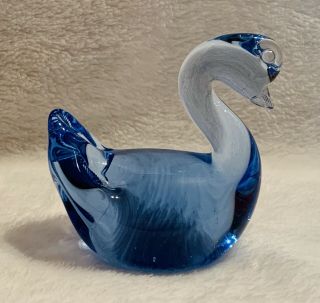 Vintage Hand Blown Blue Art Glass Duck/goose/swan Figurine Euc