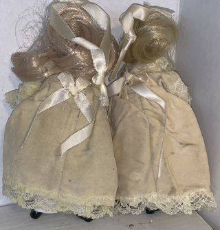Unglazed Porcelain Dolls Twin Sisters Vintage Dress Cloth Body 3