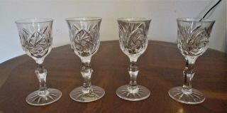 4 Vintage Bohemian Lead Crystal Sherry? Hand Cut Czechoslovakia Glasses