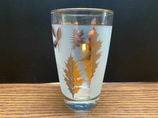 Vintage Libbey Glass Frosted Gold Leaf Drinking Tumbler 5 1/4 " Tall