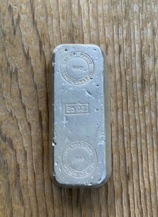 25 Oz International Silver Ltd.  Inc.  Silver Bar.  999 Fine Silver