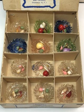 1:12 Vintage Miniature Set Of 12 Hand Blown Glass Baskets Box Germany R