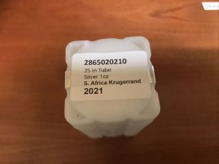 2021 South African Silver Krugerrand 1 Oz 25 Coin Per Roll