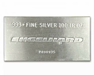 100 Oz Engelhard Silver Bar.  999 Fine In Plastic Cover