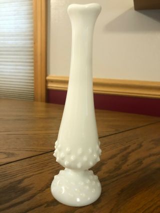 Vintage Fenton Art Glass Bud Vase White Milk Glass Hobnail 8 1/2 " Mid Century