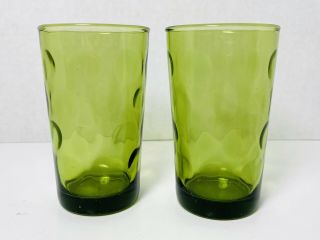 Set Of 2 Green Thumbprint Breakfast Juice Glasses 4” Tall
