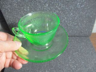 Vintage - Federal Georgian Love Bird Green Vaseline Glass Cup and Saucer 3