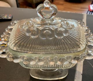 Vintage Clear Depression Glass Candy Dish W/lid 7 1/2” Tall