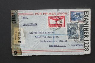 Argentina 1943 Twice Censored Registered Air Mail Cover To London Cancel