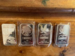 4x - 5 Troy Ounce Silver Bars.  999 20 Oz Total Eagle,  Buffalo,  Year Of The Pig