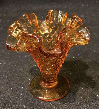 Fenton Glass Small Hobnail Vase - Amber