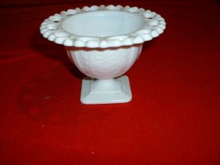 Milk White Small Pedestal Bowl With Open Pattern On Rim