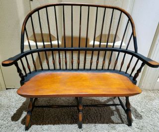 Wooden Windsor Style Black And Red Rustic Doll Bear Bench Chair