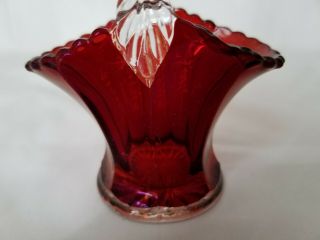 Antique Ruby Red Flash Glass Souvenir Basket Clear Handle Etched Lizzie Jack 3