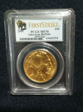 2009 American Gold Buffalo (1 Oz) $50 - Pcgs Ms70 - First Strike Buffalo Label