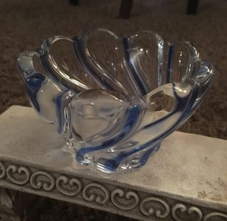 Mikasa Candy Dish Peppermint Swirl Cobalt Blue Clear Open Bowl Nut Glass Decor