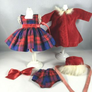 Vintage Vogue Tag Ginny Red - Blue Plaid Dress W - Red Velvety Coat (no Doll)
