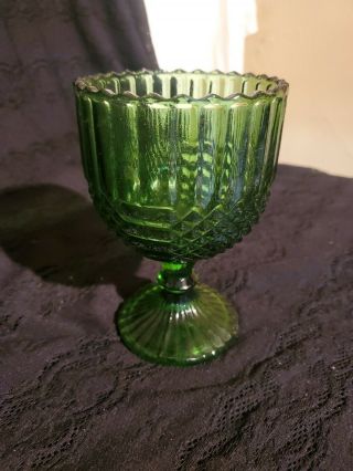 Vintage Emerald Green Goblet Sawtooth Diamond Point Ribbed Footed