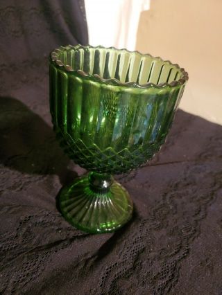 Vintage Emerald Green Goblet Sawtooth Diamond Point Ribbed Footed 3