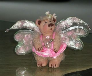Artisan Handmade Bertha Ooak Fairy Bear Polymer Clay Figurine 5.  5 " X 3.  25 "