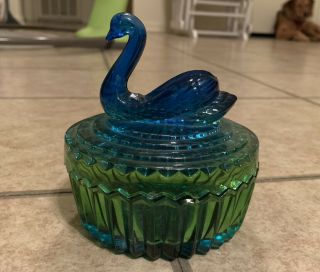 Vintage Jeanette Glass Swan Trinket Box/ Candy Dish Ridded With Lid