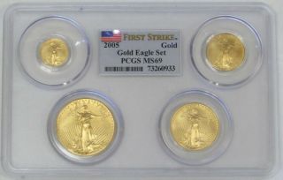 2005 Gold American Eagle 4 Coin Set 1.  85 Oz Pcgs State 69 First Strike