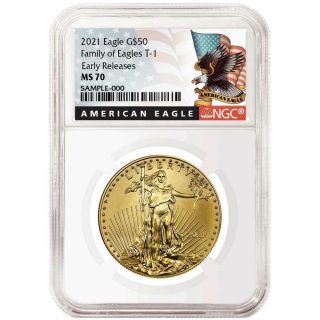 - 2021 $50 American Gold Eagle 1 Oz.  Ngc Ms70 Black Er Label