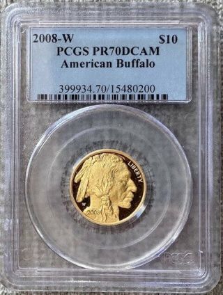 2008 W Gold $10 Proof American Buffalo 1/4 Oz Coin Pcgs Pr70 Dcam