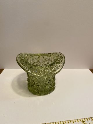 Vintage Fenton (green Daisy Button Coin Top Hat Pressed Glass Toothpick Holder