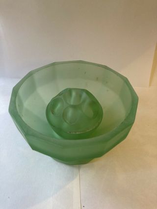 Bagley Vintage Green Glass Posy Vase Bowl With Insert
