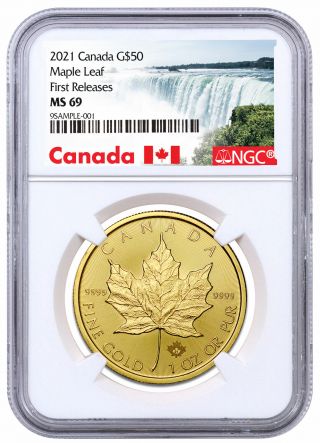 2021 Canada 1 Oz Gold Maple Leaf $50 Coin Ngc Ms69 Fr Exclusive Canada Label