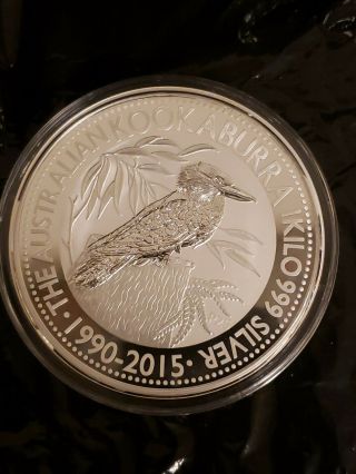 2015 Australian Kookaburra 1 Kilo.  999 Silver (32.  15 Oz) W/ Capsule.