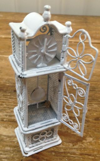 Miniature Grandfather Clock Doll House Dollhouse White Metal Wire Cac Ornament