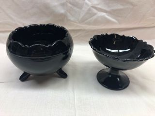 Depression Glass L.  E.  Smith Black Glass Open Sugar Bowl and a Sherbet Dish 2