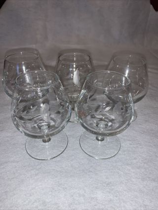 Set Of (5) Princess House Heritage Brandy Snifter Glasses Crystal 4 1/2 "