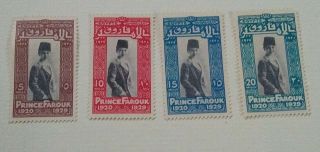 Egypt 1929 Full Set King Farouk 4 Stamps Sc 155 - 158 Mnh Og Wmk Vf