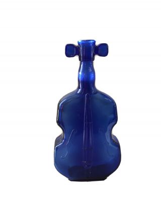 Vintage Cobalt Blue Glass 8 " Cello Violin Fiddle Shaped Decanter Bottle