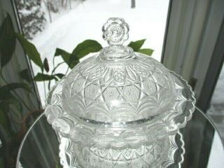 Eapg Glass Covered Butter Dish Flower Button Finial Ornate Star In Diamond
