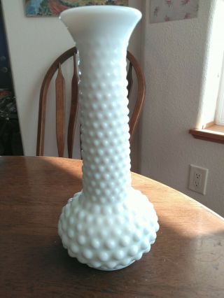 Vintage E.  O.  Brody Co.  Milk Glass 7 1/2 " Hobnail White Bud Vase Home Decor