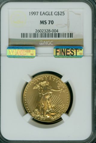 1997 Gold Eagle $25 1/2 Oz Ngc Ms70 Mac Finest Registry & Mac Spotless