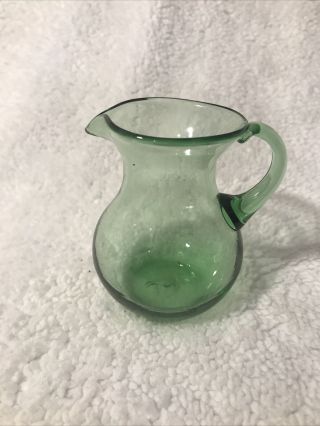Vintage Hand Blown Green Art Glass Cruette Pitcher Vase