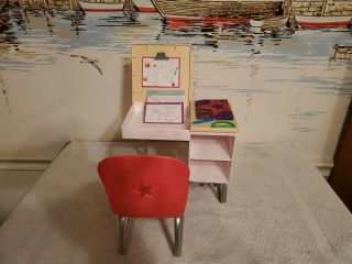 American Girl Flip Top School Desk Pink Chair W/menu And Accessories
