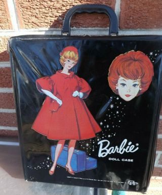 Vintage Barbie Small Black Case 1963 Red Flare With Clothes,  Dresses