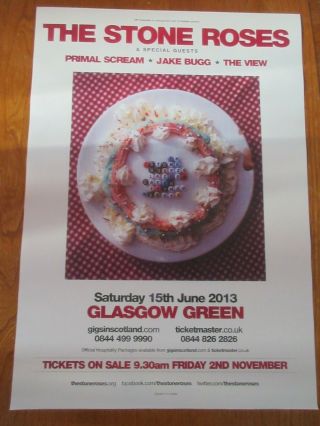 The Stone Roses,  Primal Scream,  Jake Bugg Glasgow Green 2013 Concert/gig Poster.