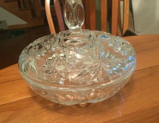 Vintage Cut Glass Candy Dish With Lid Starburst 7 "