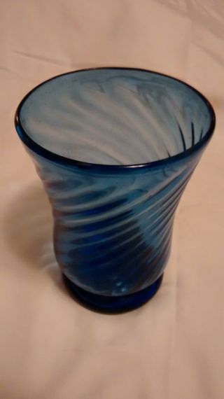 Hand Blown Cobalt Blue Glass Vase Swirl Design With Pontil