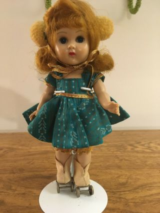 Vintage Vogue Ginny Doll In Her Tagged Roller Skating Outfit With Pom Pom Hat