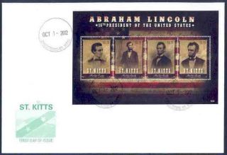 St.  Kitts Abraham Lincoln 16th President Of The United States Sheet Fdc