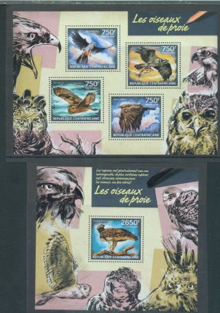 Thematic Birds Central Africa 2014 Birds Of Prey Set Of 4 And Miniature Sht Mnh